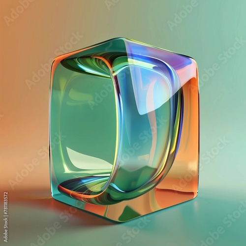 Illustration of abstract futuristic multicolored transparent shiny glass 3d shape