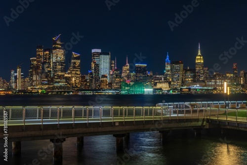 Amazing view of the New York City Manhattan skyline illuminated with lights