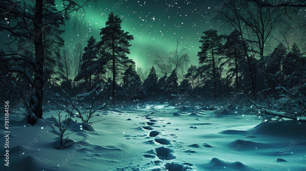Whispers of the Winter Night: Aurora Dance Above Snowy Steps