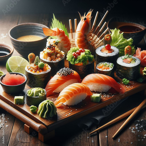 Delicious Japanese sushi high quality image photo