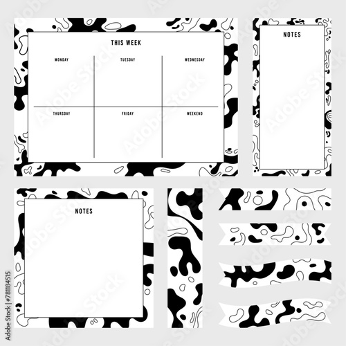 Cow pattern weekly planner, notes, to do list, monthly and daily planner template.
