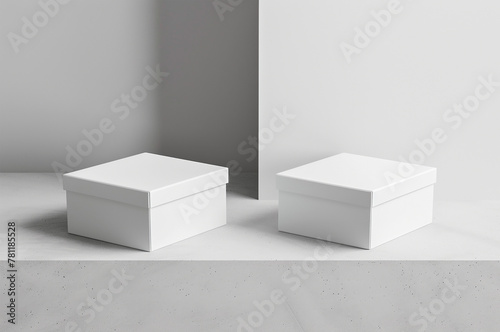 Mockup of two white boxes against the wall