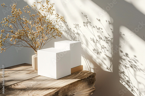 Mockup white box with dried flowers