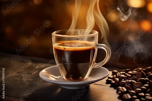 AI generated illustration of a cup of freshly brewed robust coffee placed beside a mug of hot