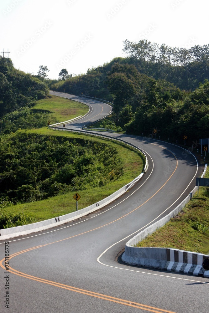 Road curved like a number three in Nan province, Thailand
