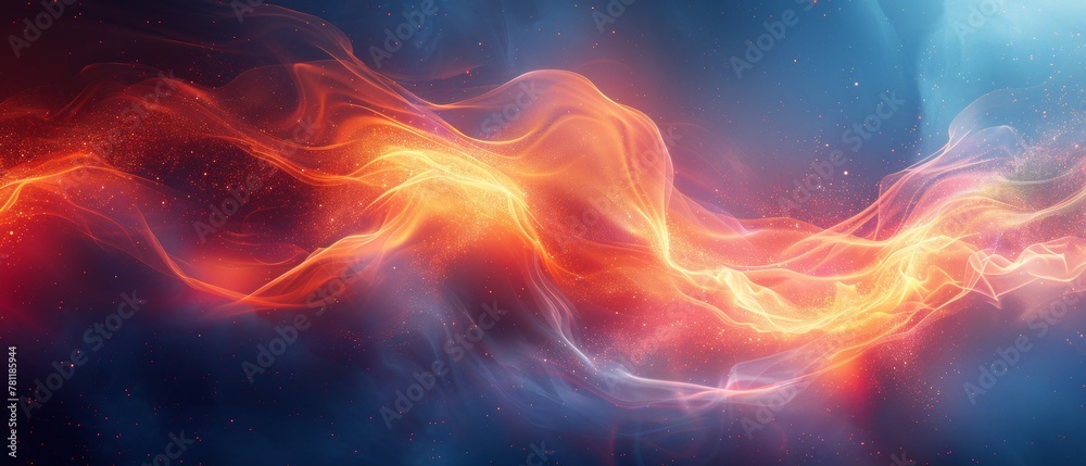 Vivid abstract of orange and blue flowing fabric, resembling a fiery and icy interaction.