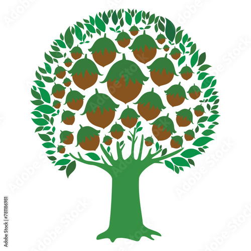 Hazelnuts tree isolated on white. Silhouette. Icon. Sign. Vector Illustration