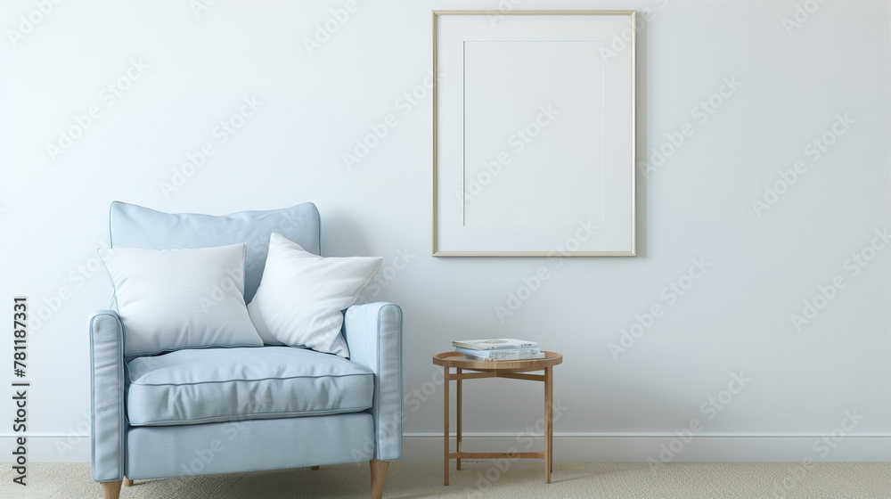 wooden frame hanging on a white wall in a room with a blue sofa
wooden frame hanging on a white wall in a room with a blue sofa