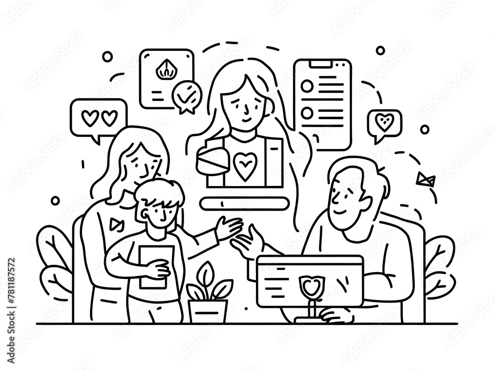 illustration of a teacher talking with parents illustration of a teacher talking with parents