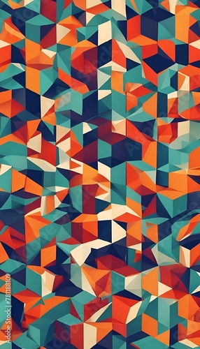 AI generated illustration of an abstract design with orange, green, and blue geometric shapes