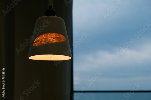 Closeupp shot of an indoor lamp with a leaf photo