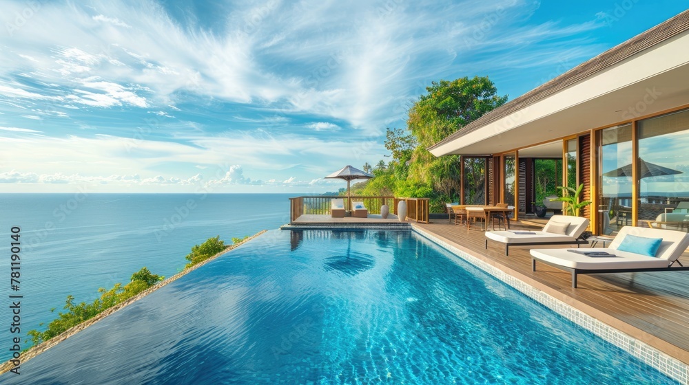 Fototapeta premium Luxury Villa with Infinity Pool Overlooking the Sea