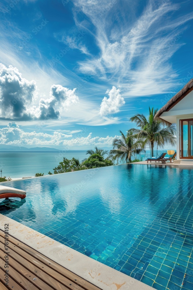 Fototapeta premium Luxury Villa with Infinity Pool Overlooking the Sea