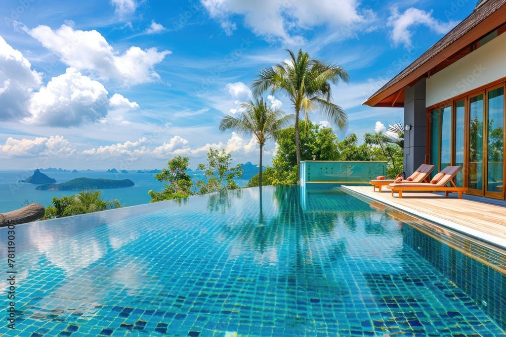 Obraz premium Luxury Villa with Infinity Pool Overlooking the Sea