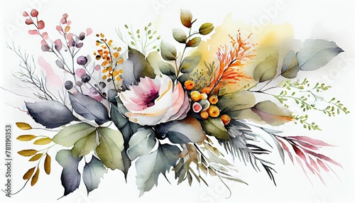 Fototapeta Naklejka Na Ścianę i Meble -  Digital illustration of a beautiful watercolor floral design on a white background