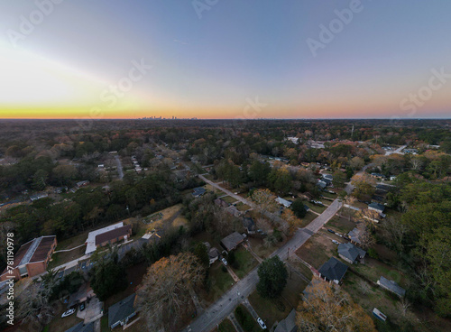 Aerial landscape of residential area during fall in Decatur Atlanta Georgia