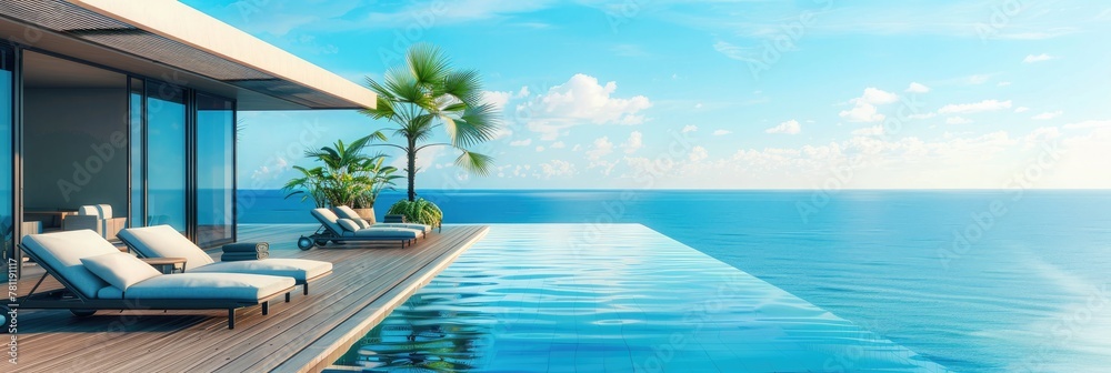 Fototapeta premium Luxury Villa with Infinity Pool Overlooking the Sea