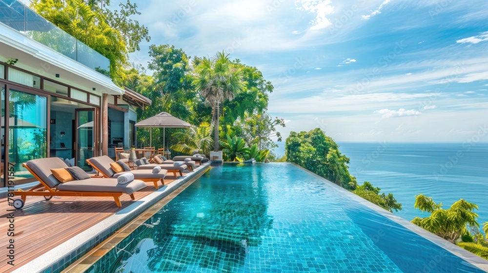 Fototapeta premium Luxury Villa with Infinity Pool Overlooking the Sea