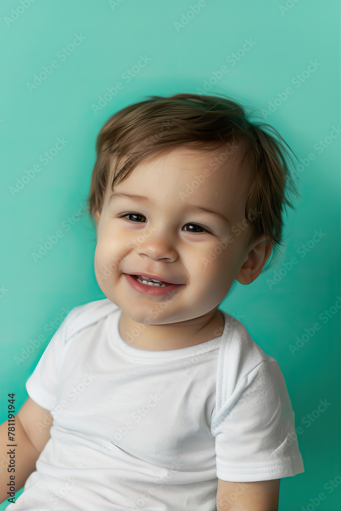 Cute little boy on mint background
Cute little boy on mint background