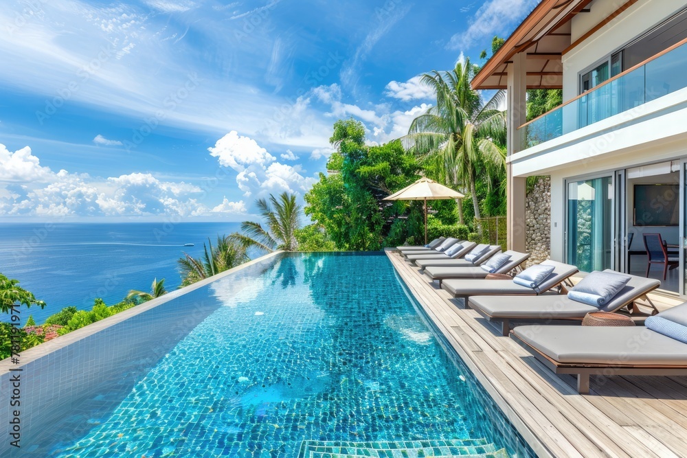 Fototapeta premium Luxury Villa with Infinity Pool Overlooking the Sea