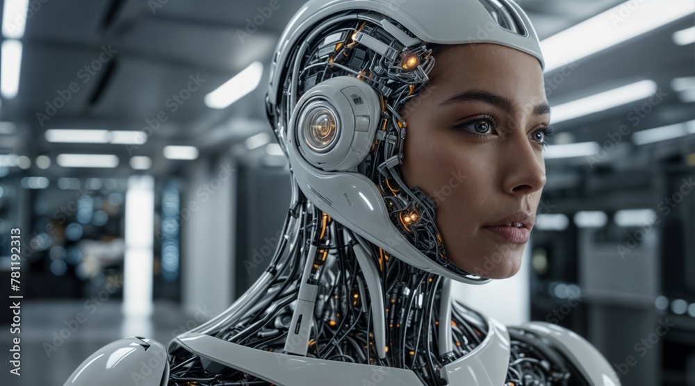 Fototapeta premium Close-up portrait of a female robot