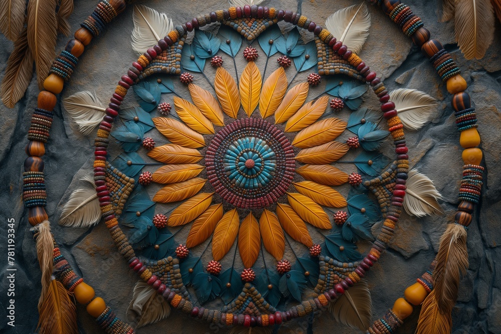 Beautifully lit mandala artwork in intricate colors, AI-generated.