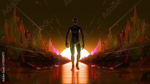 VJ Loop with walking figure in strange landscape
