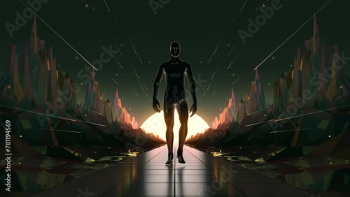 VJ Loop with walking figure in strange landscape
