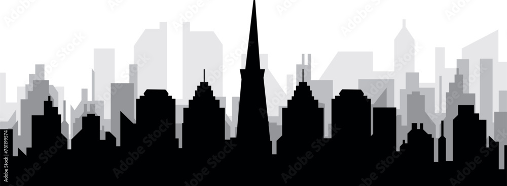 Black cityscape skyline panorama with gray misty city buildings background of SAN FRANCISCO, UNITED STATES