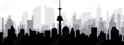 Black cityscape skyline panorama with gray misty city buildings background of TORONTO, CANADA