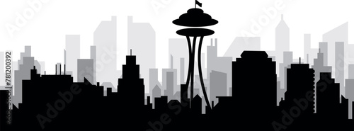 Black cityscape skyline panorama with gray misty city buildings background of SEATTLE  UNITED STATES