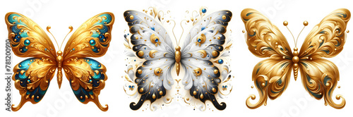 White golden blue butterfly, luxury gold butterfly