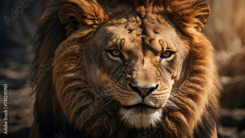 portrait of a lion face closeup 