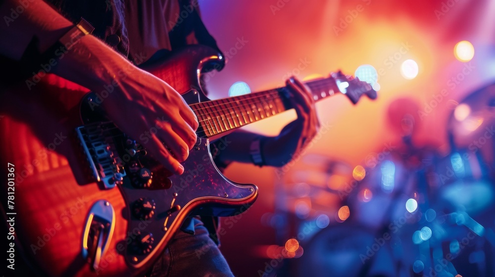 Obraz premium A close-up view of a person passionately playing the guitar