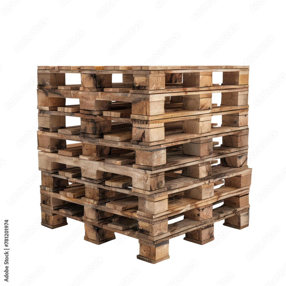 Stacked wooden euro pallets, transparent or isolated on white background