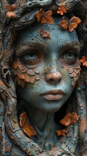 A Captivating Portrait Of A Woodland Deity, Forest Spirit Adorned in Autumnal Foliage Elegance