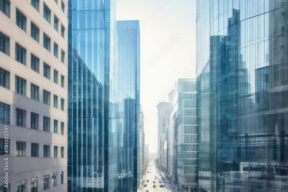 Blurred background of the view from the large office windows to skyscrapers. Layout for design.