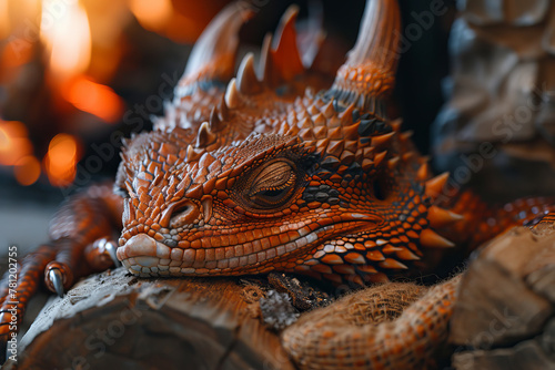 A pet dragon that curls up by the fireplace  offering warmth and protection  and becoming the center