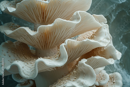 A photograph of the intricate folds of a mushroom gill, echoing the waves of an unseen ocean.