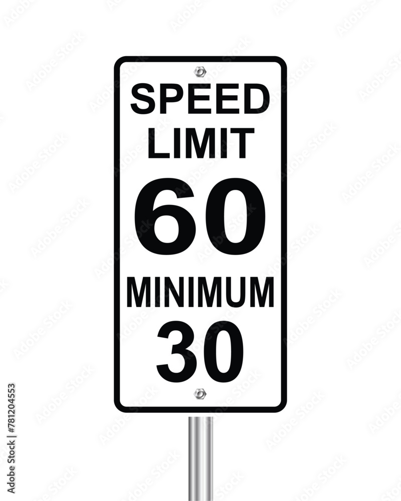 Traffic road sign Speed limit 60 minimum 30 on white Traffic road sign Speed limit 60 minimum 30 on white