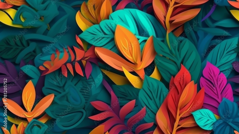 Vibrant graphic texture with stylized leaves and flowers, evoking costa rica's lush nature