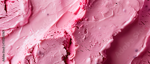 Strawberry ice cream texture, creamy swirls, close-up.	