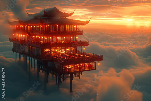 A floating restaurant that serves meals on clouds, each course elevating the diner closer to the sta