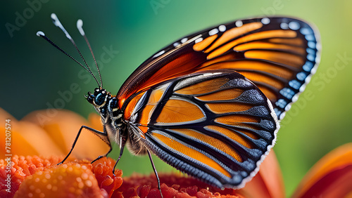 The details of a butterfly's wings using a macro photography lens, highlighting the colors, textures, and transparency. Choose a brightly colored butterfly and fill the frame with its wings entirely.