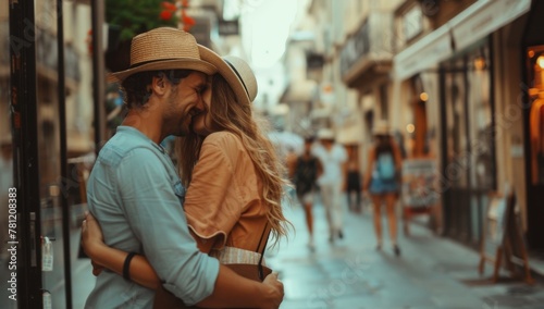 Young lovers couple in love hugging and kissing Romantic couple in love kissing in Venice, Italy - Tourists having fun on city street at holiday - People, love and holidays concept