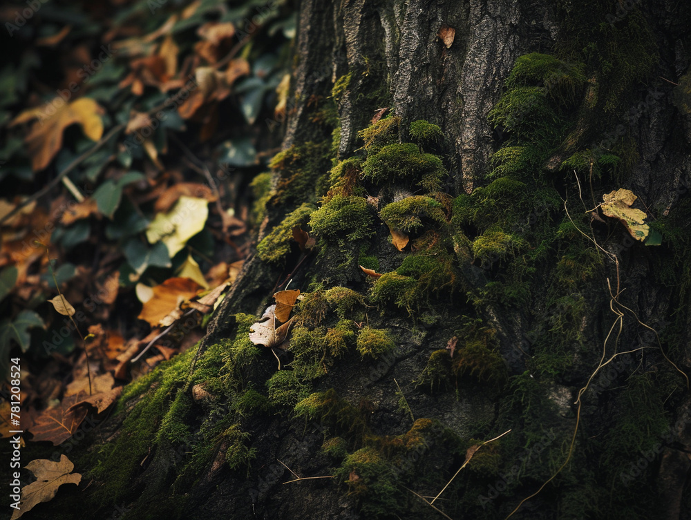 Intimate View of Moss on Forest Tree