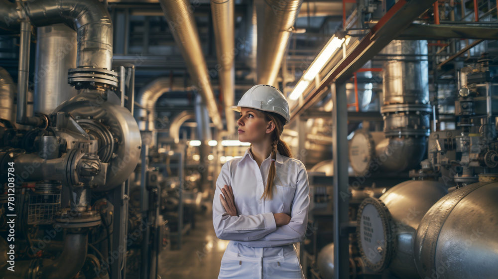 Fototapeta premium A female industrial engineer performs complex tasks every day.