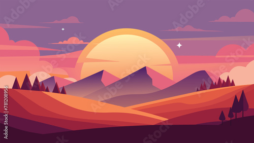 Landscape sunrise minimal flat vector illustration abstract background.