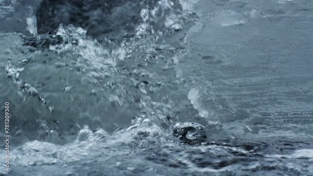 Serene Winter Stream: Icy Waters Flowing Between Snow-Covered Banks in Iceland's Frozen Landscape Serene Winter Stream: Icy Waters Flowing Between Snow-Covered Banks in Iceland's Frozen Landscape