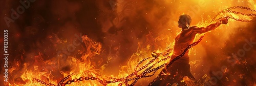 Fantasy concept art of warrior engulfed in flames, evoking themes of addiction freedom